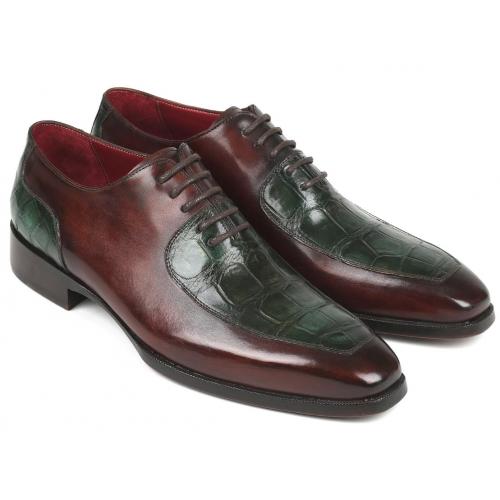 Paul Parkman "193BR82" Brown / Green Genuine Crocodile / Calfskin Oxfords  Shoes.